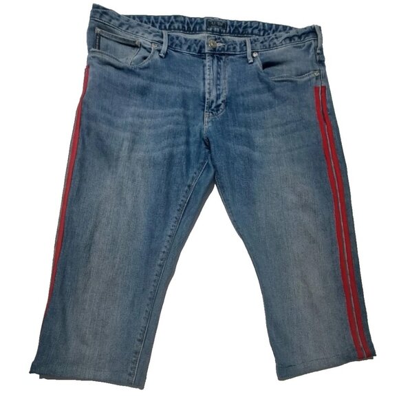 Armani Jeans Women's Sz 34 Capri Pants Zipper Logo Stretch 5 Pockets Blue Denim - Picture 1 of 10
